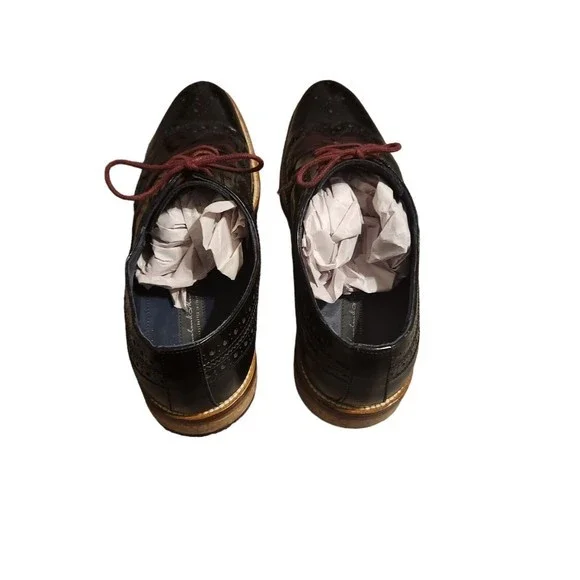 Johnston & Murphy Black Mahoghany Wingtip Oxfords Italian Men's Shoes Size 10 M‎ - Picture 4 of 6
